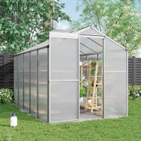 Aluminium Hobby Greenhouse with Window Opening Silver Garden Plants Grow House with Aluminium Frame Walk-In Green House with Door