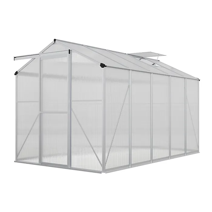 Aluminium Hobby Greenhouse with Window Opening Silver Garden Plants Grow House with Aluminium Frame Walk-In Green House with Door