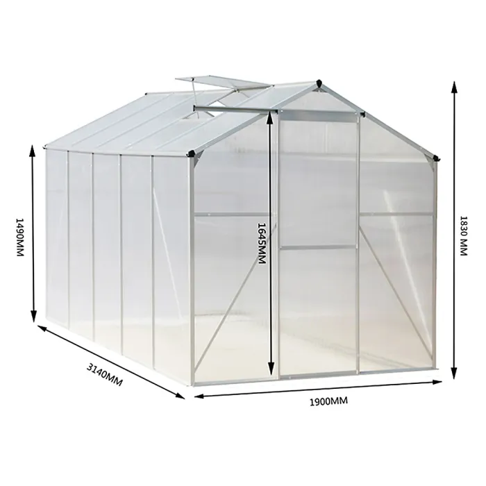 Aluminium Hobby Greenhouse with Window Opening Silver Garden Plants Grow House with Aluminium Frame Walk-In Green House with Door