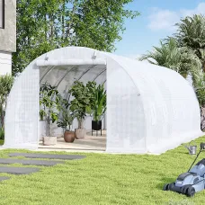 6x3x2M Steel Frame Walk In Greenhouse Garden Plants Grow House with Roll Up Windows and PE Cover, White