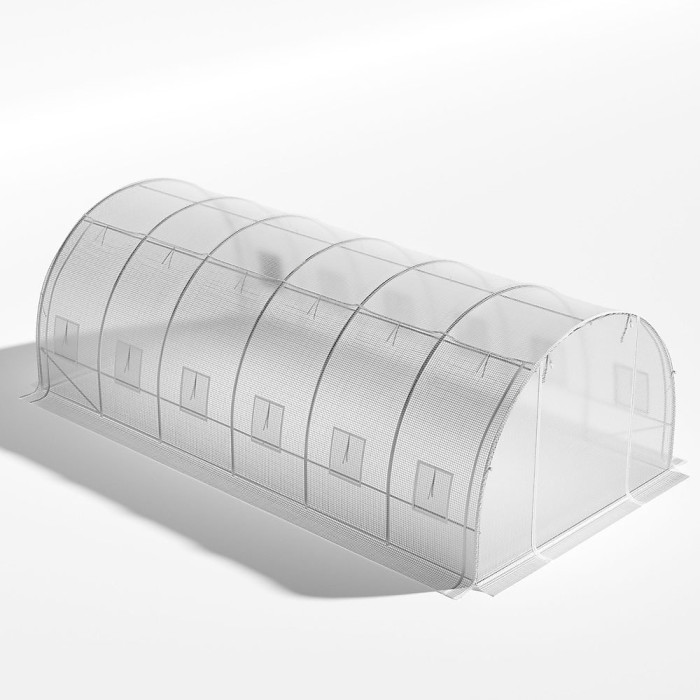 6x3x2M Steel Frame Walk In Greenhouse Garden Plants Grow House with Roll Up Windows and PE Cover, White