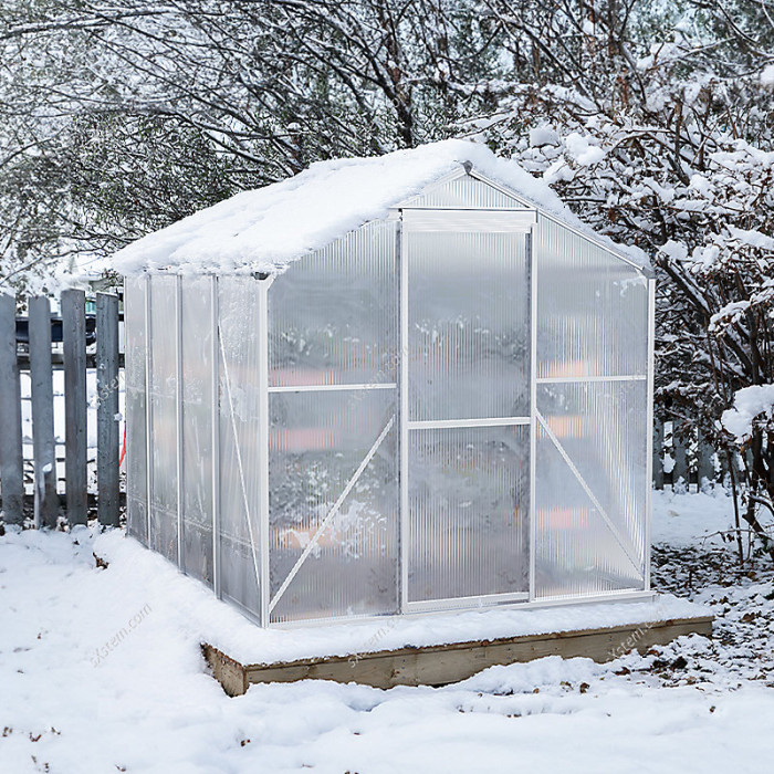 Aluminium Hobby Greenhouse with Base and Window Opening Rustproof Polycarbonate Garden Plants Grow House Large Walk-In Green House