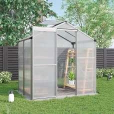 6x4 ft Outdoor Garden Plants Grow House with Aluminium Frame Large Walk-In Green House with Door and Window
