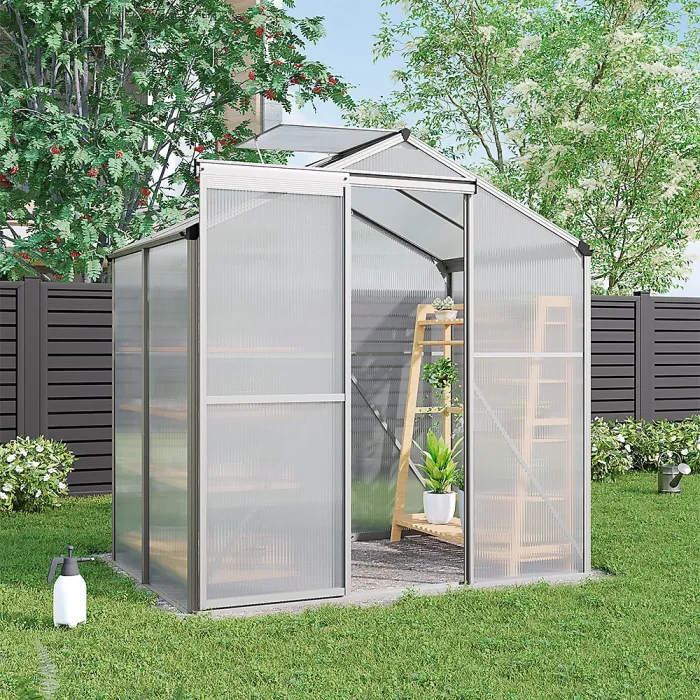 6x4 ft Outdoor Garden Plants Grow House with Aluminium Frame Large Walk-In Green House with Door and Window