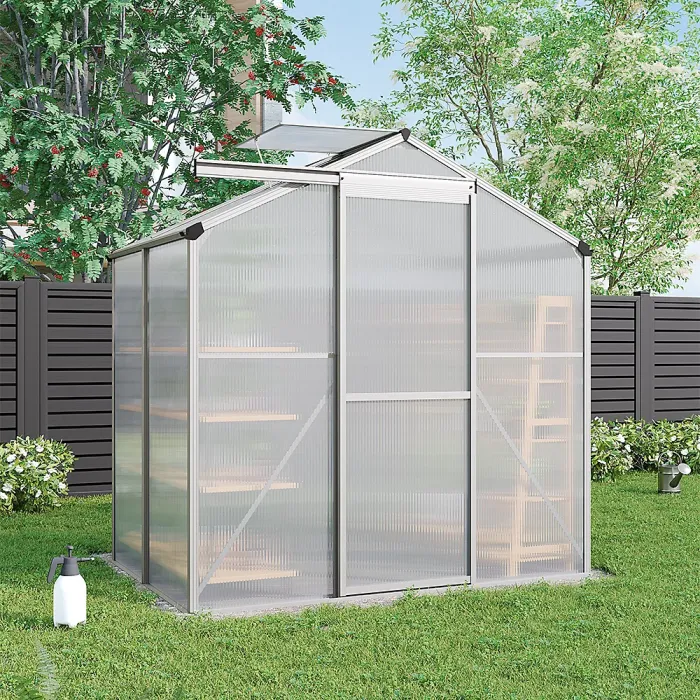 6x4 ft Outdoor Garden Plants Grow House with Aluminium Frame Large Walk-In Green House with Door and Window