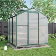 6x6 ft Garden Plants Grow House with Aluminium Frame Large Walk-In Green House with Base and Window