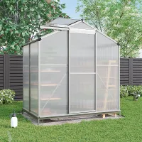 6x4 ft Garden Plants Grow House with Aluminium Frame Large Walk-In Green House with Door and Window, Silver