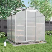 6x6 ft Garden Plants Grow House with Aluminium Frame Large Walk-In Green House with Base and Window