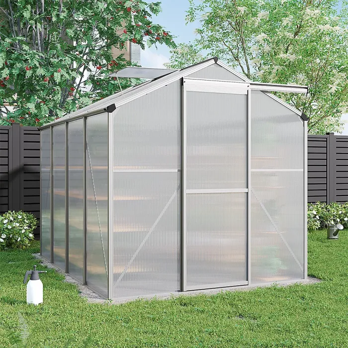 8x6 ft Garden Plants Grow House with Aluminium Frame Large Walk-In Green House with Door and Window