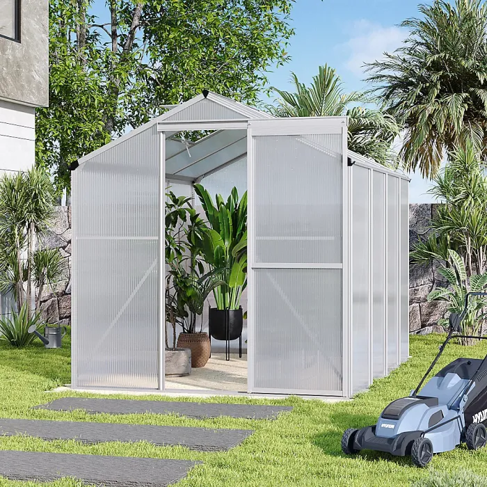 8x6 ft Garden Plants Grow House with Aluminium Frame Large Walk-In Green House with Door and Window