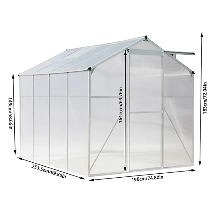 8x6 ft Garden Plants Grow House with Aluminium Frame Large Walk-In Green House with Door and Window