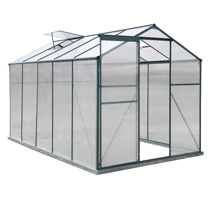10x6ft Outdoor Garden Polycarbonate Walk In Greenhouse with Sliding Door and Window Opening