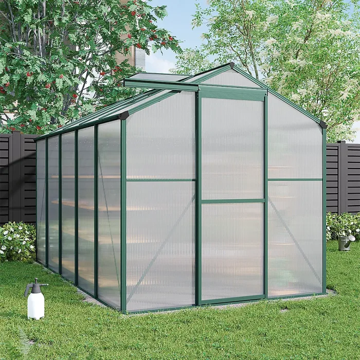 10x6ft Outdoor Garden Polycarbonate Walk In Greenhouse with Sliding Door and Window Opening