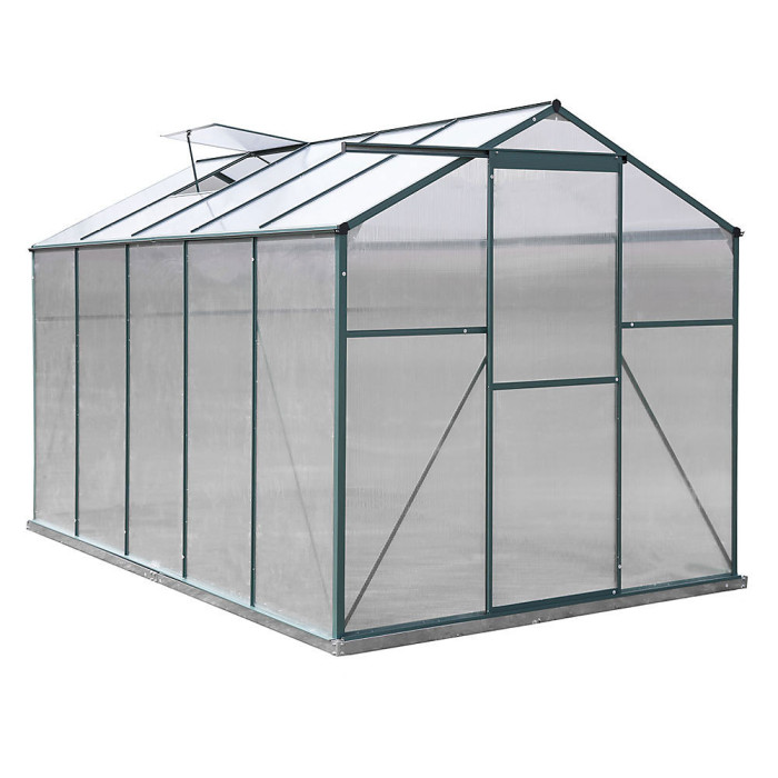 10x6ft Outdoor Garden Polycarbonate Walk In Greenhouse with Sliding Door and Window Opening