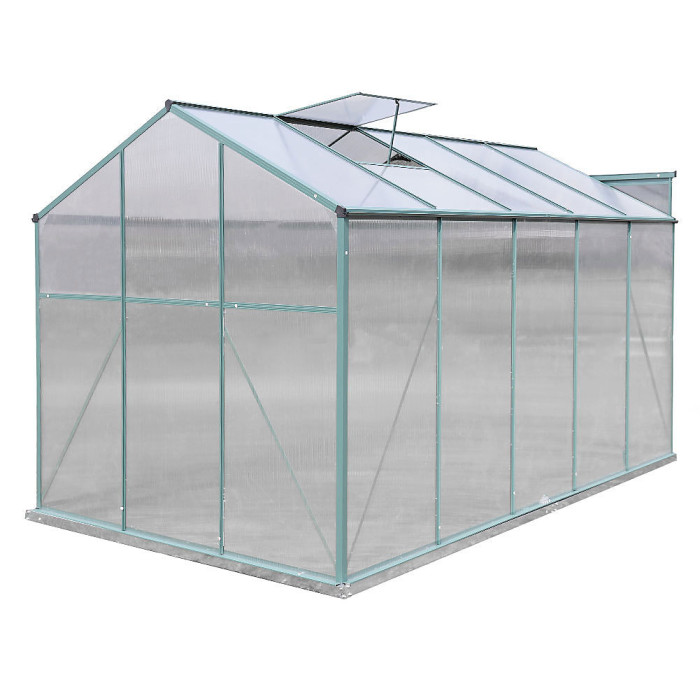 10x6ft Outdoor Garden Polycarbonate Walk In Greenhouse with Sliding Door and Window Opening