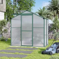 6x4ft Green Outdoor Garden Polycarbonate Greenhouse with Sliding Door and Apex Roof Vent, Green