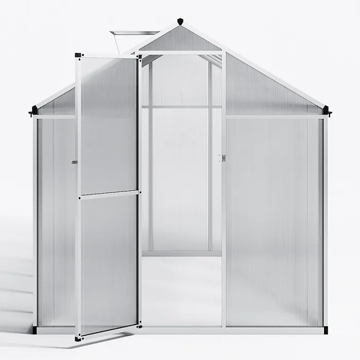10x6 ft Outdoor Polycarbonate Walk in Greenhouse with Ventilated Window, Sliver