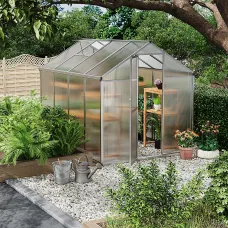 8x6 ft Outdoor Garden Polycarbonate Walk In Greenhouse with Ventilated Window