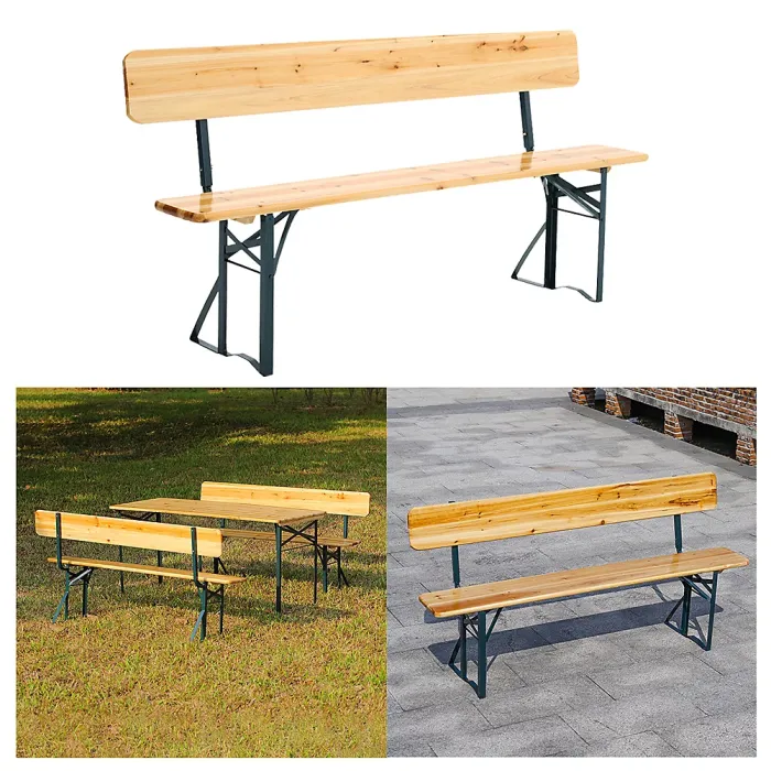 Set of 3 Outdoor Chair and Foldable Table Benches Set Garden Bistro Set Dining Room Set Brown