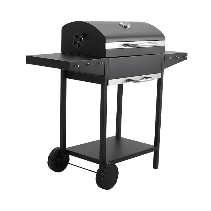 Outdoor Charcoal Black Portable BBQ Grill Garden Camping Charcoal Grill with Side Tables and Wheels 101cm H