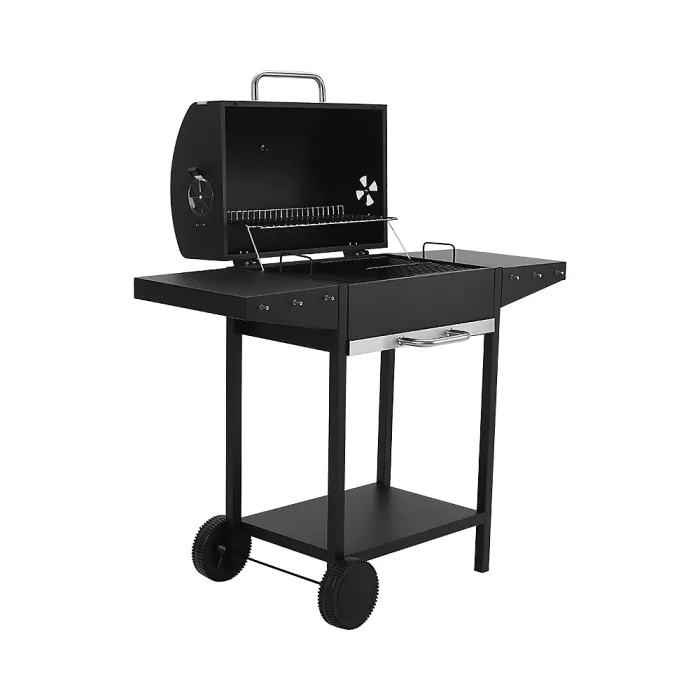 Outdoor Charcoal Black Portable BBQ Grill Garden Camping Charcoal Grill with Side Tables and Wheels 101cm H