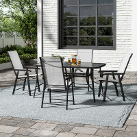 5 Piece Garden Furniture Set Dining Set Tempered Glass Umbrella Table and Folding Chairs Set for Patio Lounge Balcony