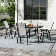 5 Piece Garden Furniture Set Dining Set Tempered Glass Umbrella Table and Folding Chairs Set for Patio Lounge Balcony