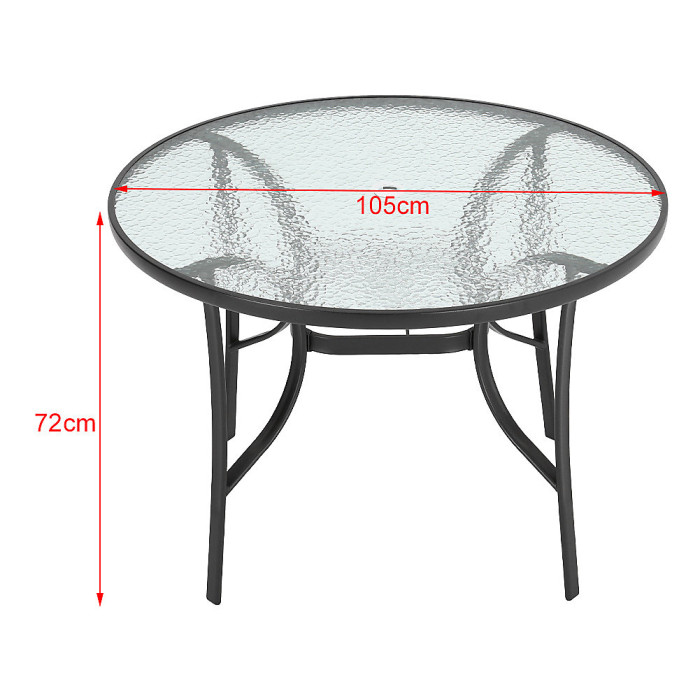 5-Piece Black Outdoor Tempered Glass Round Table and Folding Chairs Garden Furniture Set Dining Set for Patio Lounge Balcony