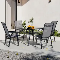 5 Piece Outdoor Furniture Set Dining Set Square Glass Garden Umbrella Table and Folding Chairs for Garden Patio Lounge Balcony