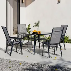 5 Piece Outdoor Furniture Set Dining Set Square Glass Garden Umbrella Table and Folding Chairs for Garden Patio Lounge Balcony