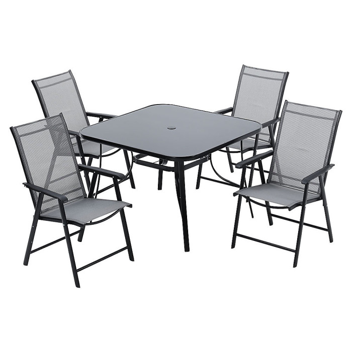 5 Piece Outdoor Furniture Set Dining Set Square Glass Garden Umbrella Table and Folding Chairs for Garden Patio Lounge Balcony