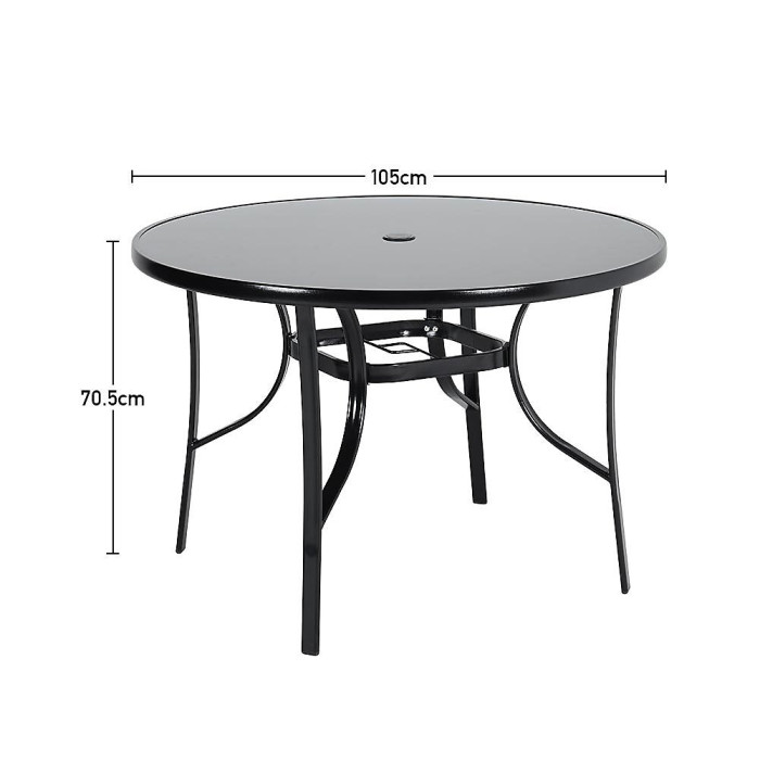 5 Piece Outdoor Black Garden Furniture Set Dining Set Glass Umbrella Table Folding Chair for Garden Patio Lounge Balcony 105cm