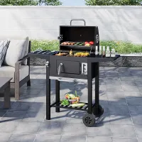 Outdoor Charcoal Black Portable BBQ Grill Garden Camping Charcoal Grill with Side Tables 96.5cm H