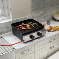 Black Outdoor 17-Inch Portable Stainless Steel Gas Garden Griddle BBQ Grill 44.5cm W