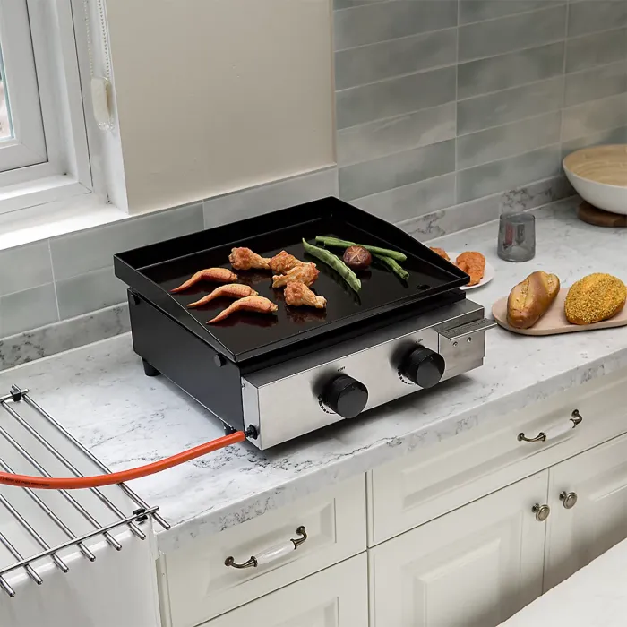 Black Outdoor 17-Inch Portable Stainless Steel Gas Garden Griddle BBQ Grill 44.5cm W