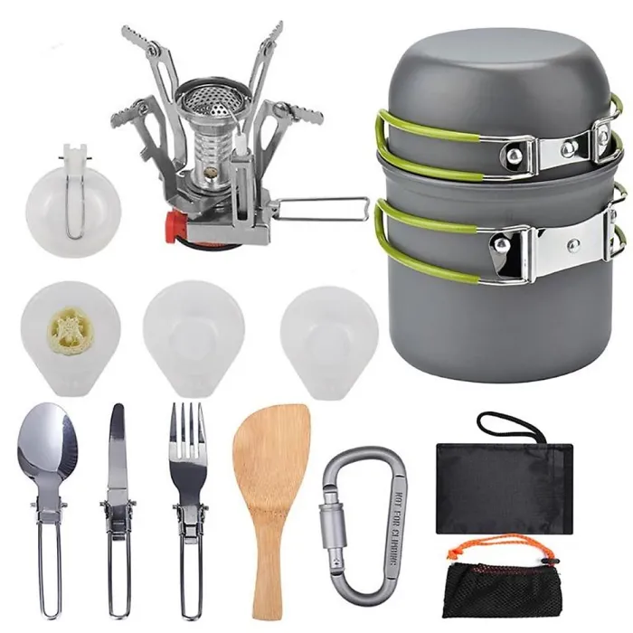 Grey Portable Camping Cookware Set Outdoor Picnic Cooking Kit with Storage Bag