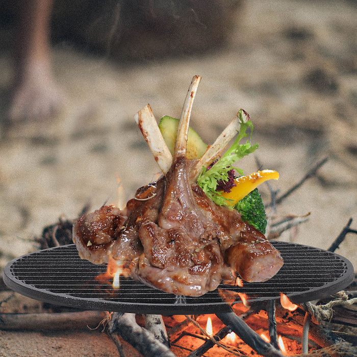 45.5cm Dual-Sided Cast Iron BBQ Grill Grate, Heavy Duty Circular Grid for Outdoor Cooking