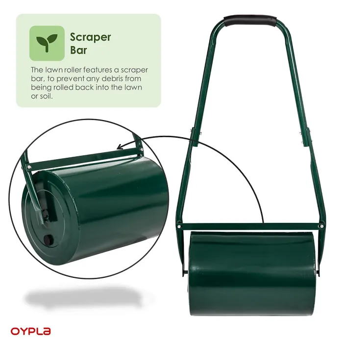 Oypla Galvanised Garden Steel Lawn Roller 30 Litre Drum Scraper Bar & Collapsible Handle Create a Lawn Worthy of a Bowls Green