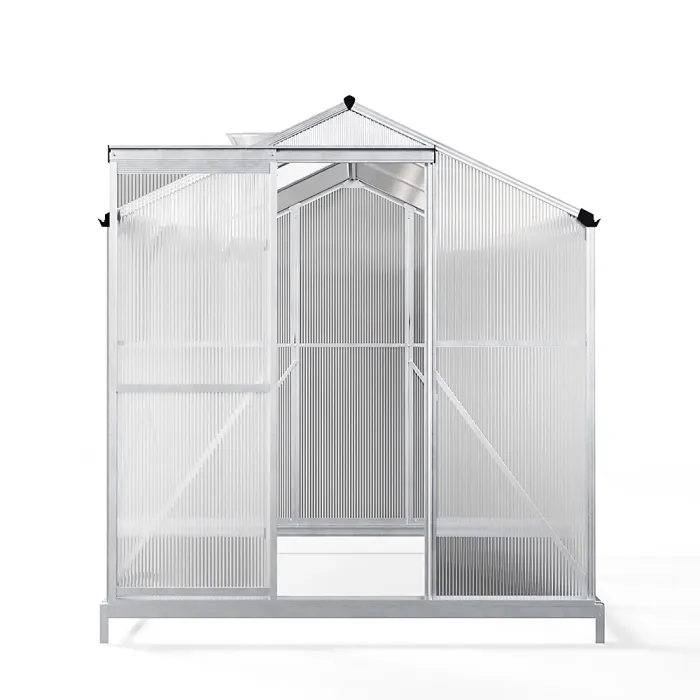 Polycarbonate Greenhouse Walk In Garden Green House with Base Foundation Silver 6x6 ft
