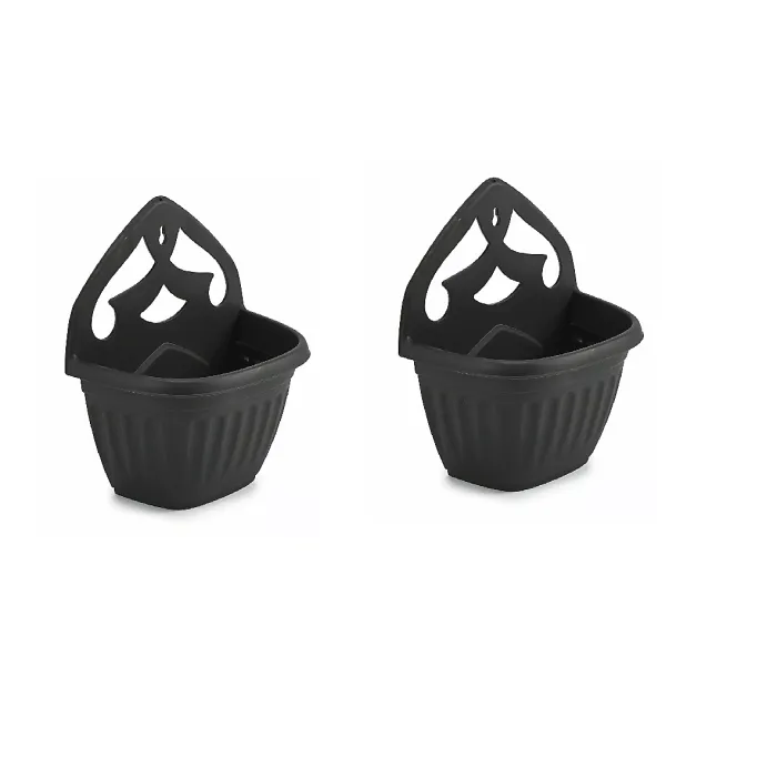 New Plastic Garden Fence Black Flower Basket Pot Planter Container Wall Mounted Plant