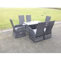 Fimous Oblong Reclining Rattan Dining Set Table And Chair Sets Outdoor Garden Furniture Mixed Grey 6 Chairs
