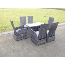 Fimous Oblong Reclining Rattan Dining Set Table And Chair Sets Outdoor Garden Furniture Mixed Grey 6 Chairs