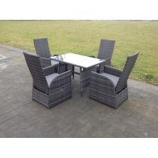 Fimous Oblong Table Reclining PE Rattan Dining Set Table And Chair Sets Outdoor Garden Furniture Mixed Grey 4 Seat