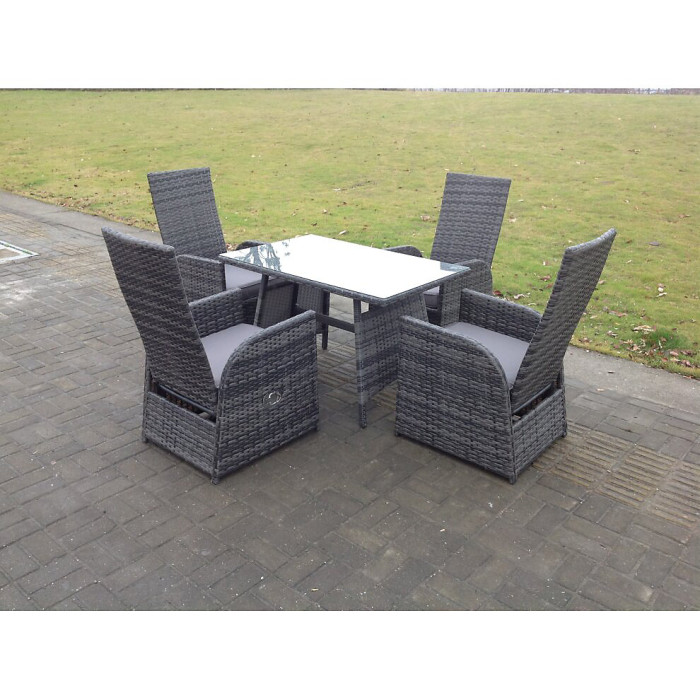 Fimous Oblong Table Reclining PE Rattan Dining Set Table And Chair Sets Outdoor Garden Furniture Mixed Grey 4 Seat