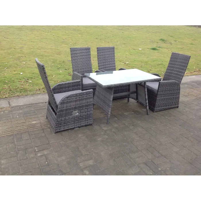 Fimous Oblong Table Reclining PE Rattan Dining Set Table And Chair Sets Outdoor Garden Furniture Mixed Grey 4 Seat