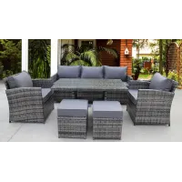 RATTAN WICKER CONSERVATORY OUTDOOR GARDEN FURNITURE DINING SET CORNER SOFA TABLE (Grey)