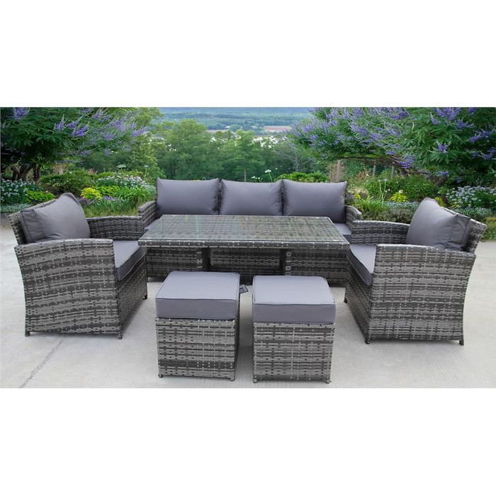 RATTAN WICKER CONSERVATORY OUTDOOR GARDEN FURNITURE DINING SET CORNER SOFA TABLE (Grey)