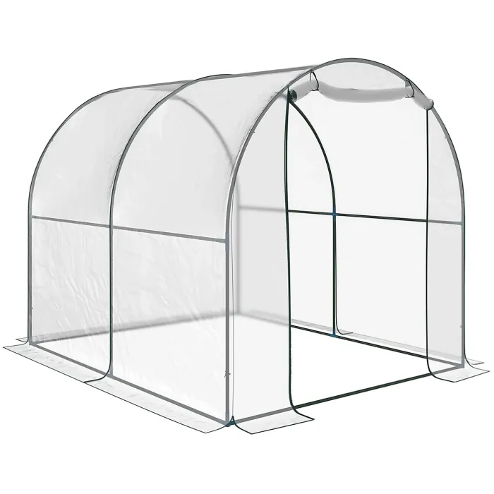 Chilli Walk-in Polytunnel Greenhouse with Roll-up Door Transparent Tunnel Greenhouse with Steel Frame and PVC Cover, 2.5 x 2m