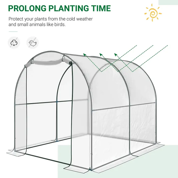Chilli Walk-in Polytunnel Greenhouse with Roll-up Door Transparent Tunnel Greenhouse with Steel Frame and PVC Cover, 2.5 x 2m