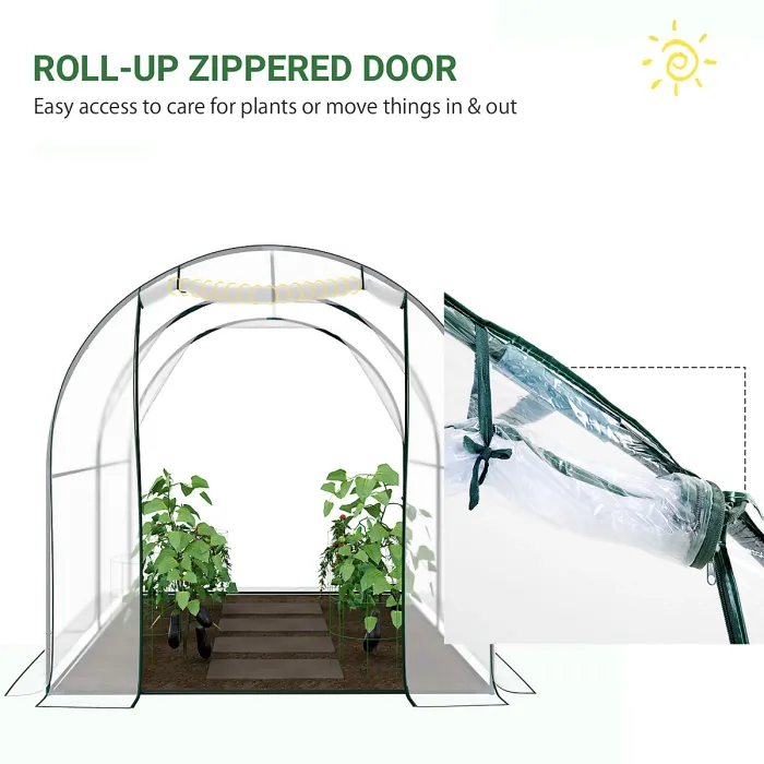 Chilli Walk-in Polytunnel Greenhouse with Roll-up Door Transparent Tunnel Greenhouse with Steel Frame and PVC Cover, 2.5 x 2m